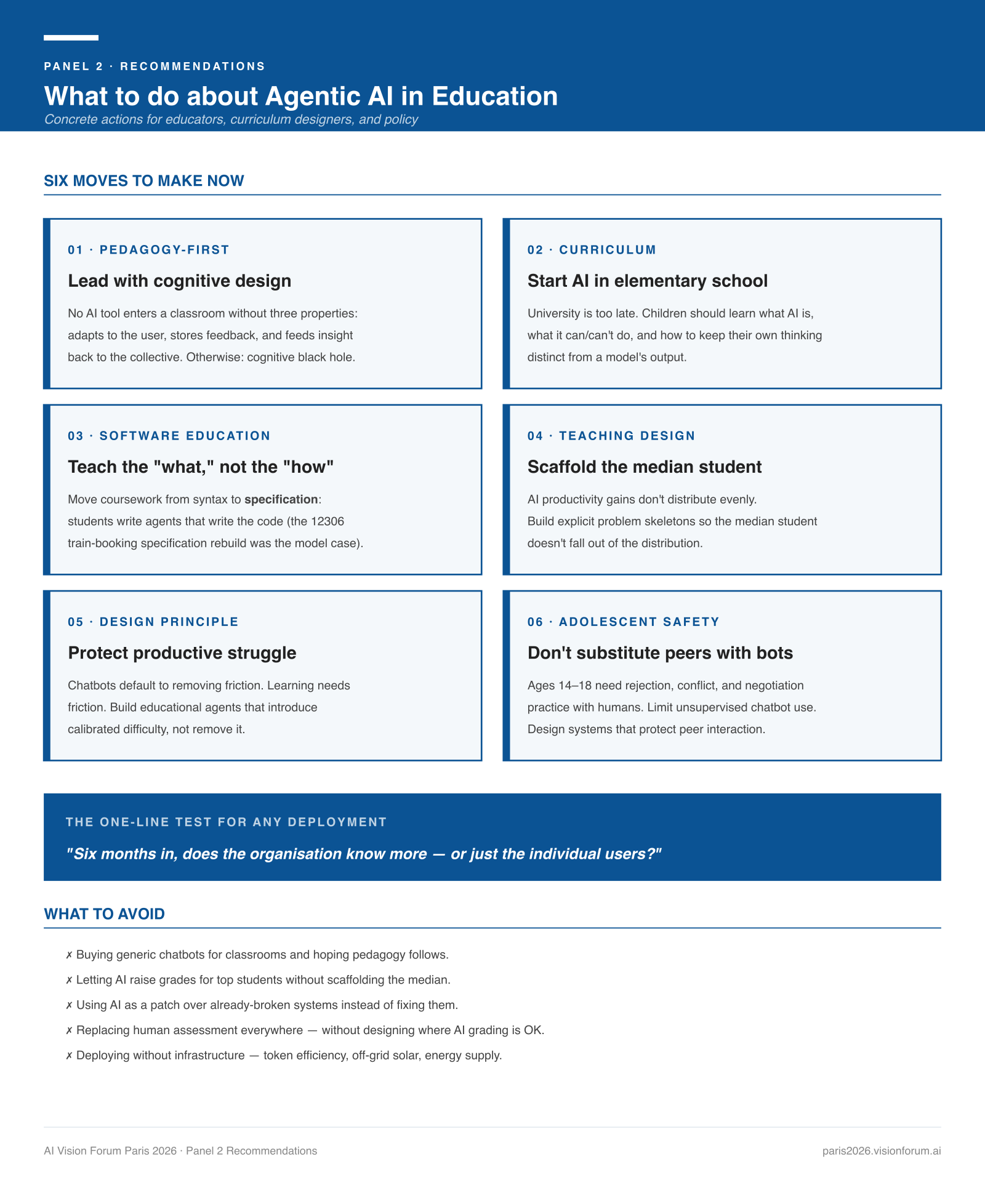 Panel 2 recommendations — Agentic AI in Education